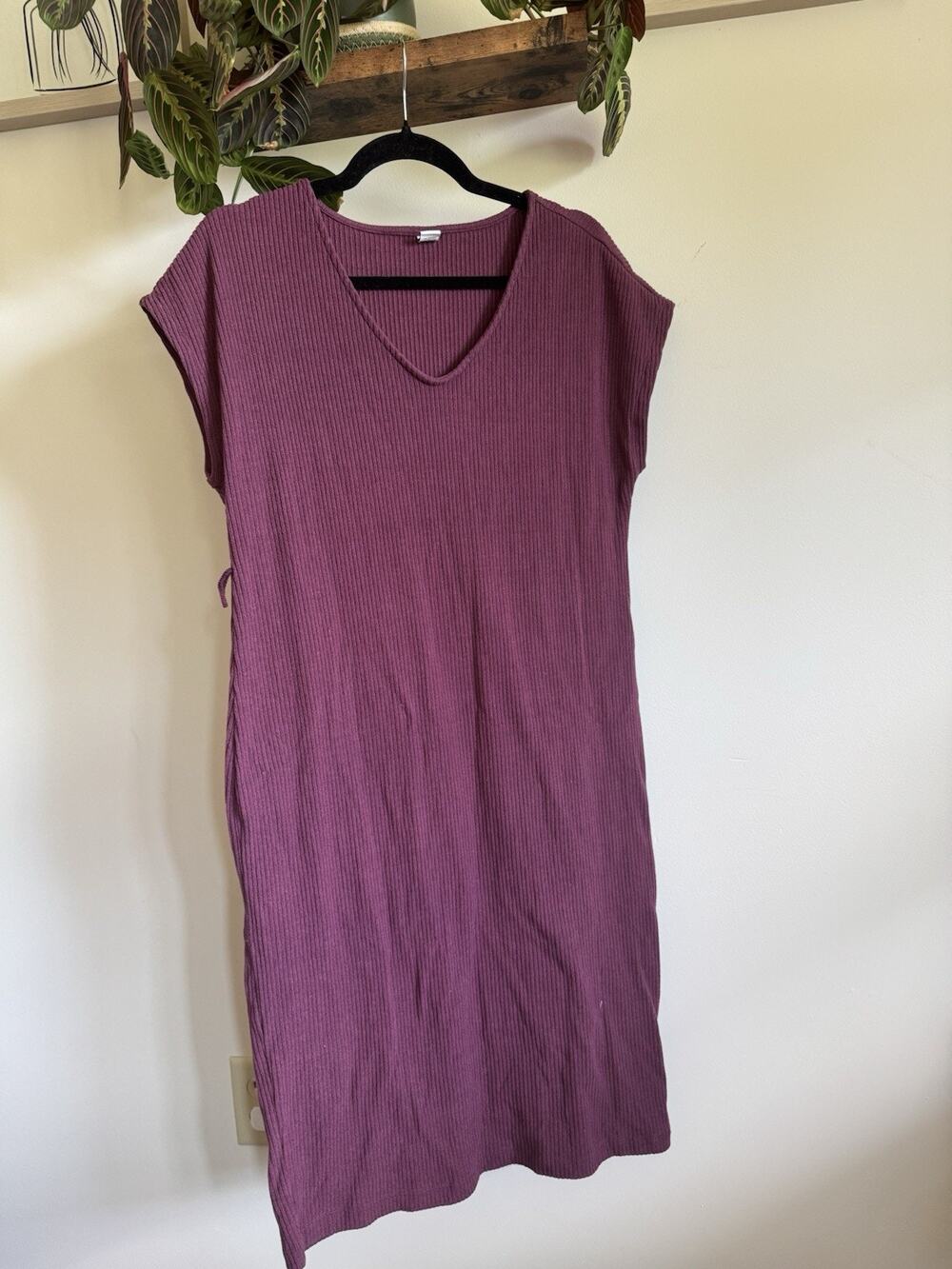 Old Navy Ribbed V-Neck Midi Shift Dress Cap Sleeve Purple‎ [S]